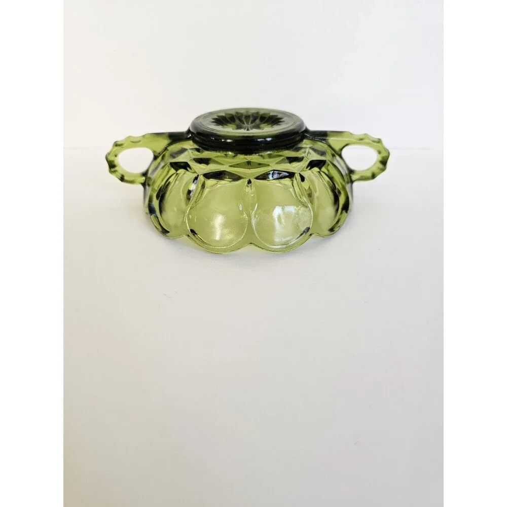 Anchor Hocking Avocado Green Glass Fairfield Nappy Bonbon Dish MCM